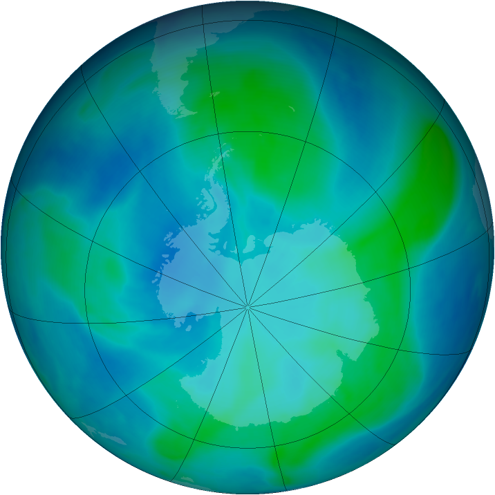 Antarctic ozone map for 08 February 2007